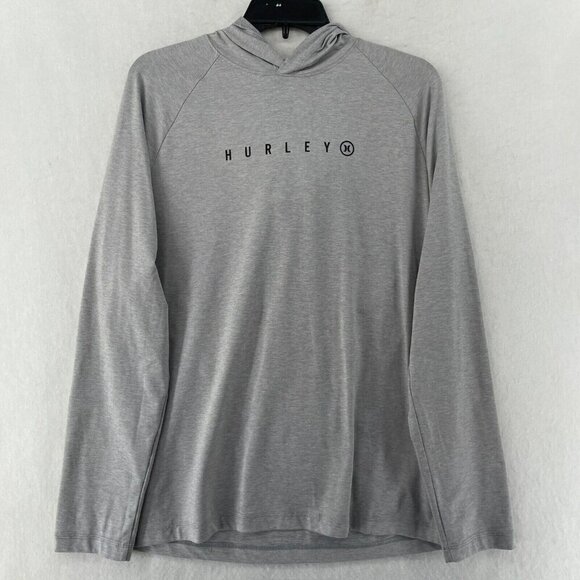 Hurley Hoodie Men's Sz M Gray Performance Logo Print Raglan Sleeve Lightweight - Picture 1 of 12